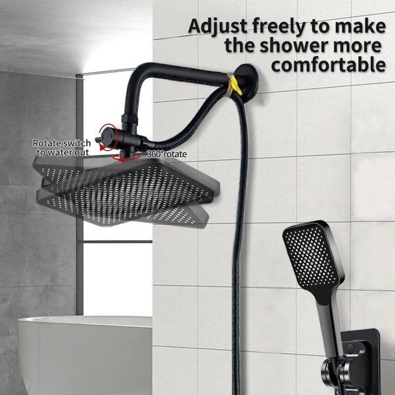 Bluejw Modern 12-Inch American Style Top Spray 3-Speed Pressure Handheld Shower Head Set with Concealed Extension Bracket Arm for Hotels - Image 4